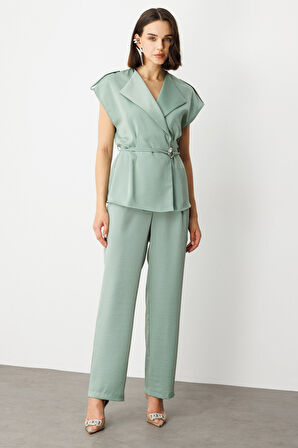 Ekol Kadın Tek Pile Bol Paça Pantolon 4266 Mint