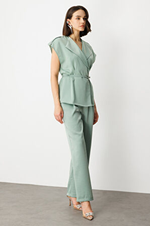 Ekol Kadın Tek Pile Bol Paça Pantolon 4266 Mint