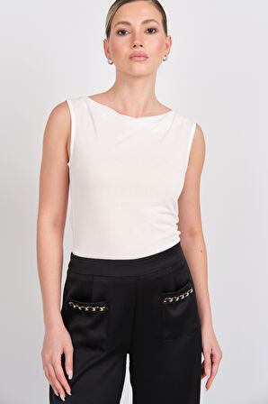 Ekol Kadın Cepleri Metal Aksesuarlı Beli Lastikli Pantolon 3348 Siyah