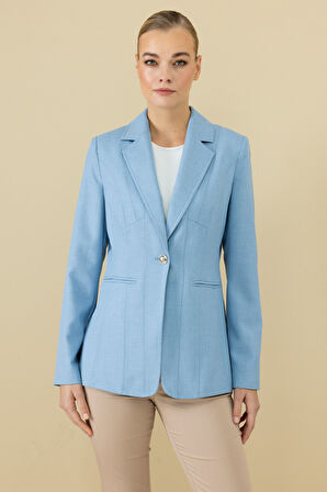 Ekol Kadın Dikiş Detaylı Süs Cepli Ceket 4134 Mavi