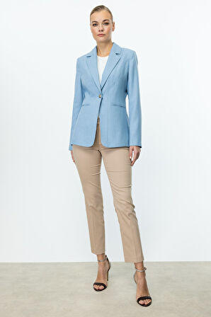 Ekol Kadın Dikiş Detaylı Süs Cepli Ceket 4134 Mavi