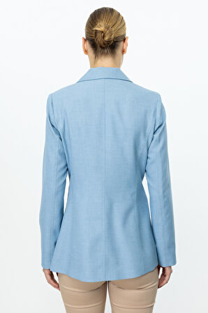 Ekol Kadın Dikiş Detaylı Süs Cepli Ceket 4134 Mavi