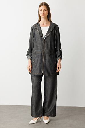 Ekol Kadın Büyük Beden Beli Lastikli Bol Paça Pantolon 7550 Siyah