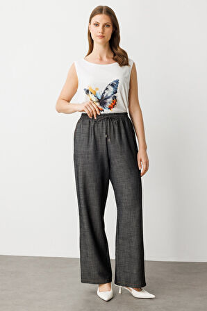 Ekol Kadın Büyük Beden Beli Lastikli Bol Paça Pantolon 7550 Siyah