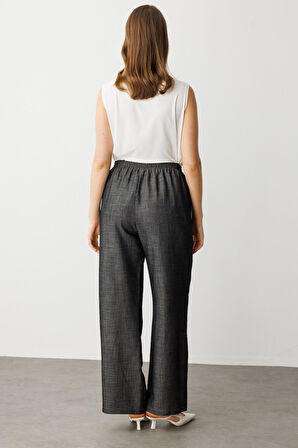 Ekol Kadın Büyük Beden Beli Lastikli Bol Paça Pantolon 7550 Siyah