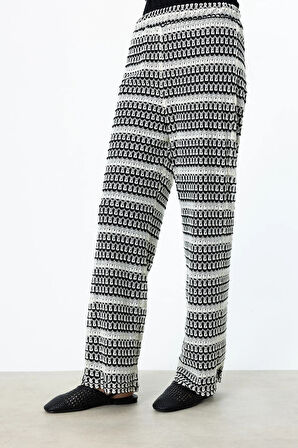 Ekol Kadın Beli Lastikli Dantelli Bol Paça Pantolon 4294 Siyah