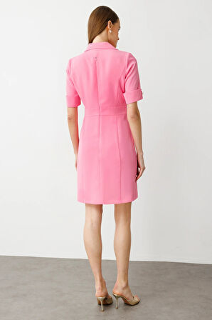 Ekol Kadın Beli Metal Aksesuarlı Midi Boy Elbise 5136 Pink