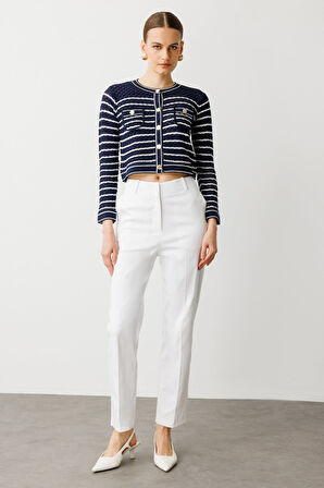 Ekol Kadın Yüksek Bel Detaylı Pamuklu Pantolon 2060 Ekru