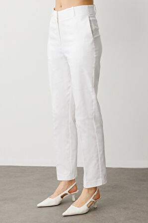 Ekol Kadın Yüksek Bel Detaylı Pamuklu Pantolon 2060 Ekru