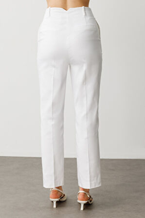 Ekol Kadın Yüksek Bel Detaylı Pamuklu Pantolon 2060 Ekru