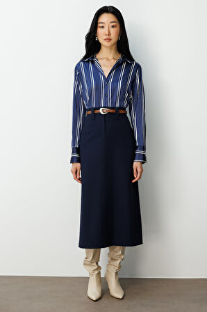 Ekol Kadın Beli Kemerli Midi Etek 2015 Lacivert