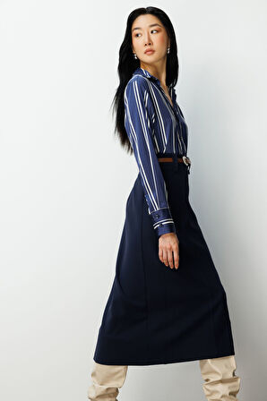 Ekol Kadın Beli Kemerli Midi Etek 2015 Lacivert