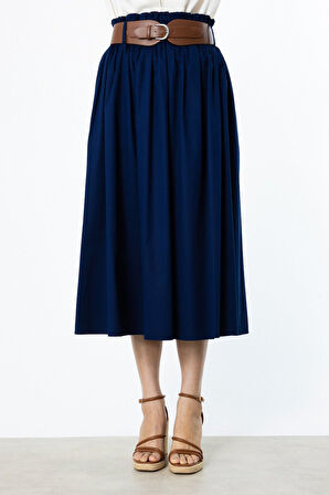 Ekol Yüksek Bel Kemerli Karışım Kumaş ETEK