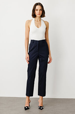 Ekol Kadın Yüksek Bel Detaylı Pamuklu Pantolon 2060 Lacivert