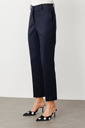 Ekol Kadın Yüksek Bel Detaylı Pamuklu Pantolon 2060 Lacivert