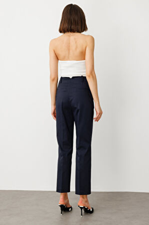 Ekol Kadın Yüksek Bel Detaylı Pamuklu Pantolon 2060 Lacivert