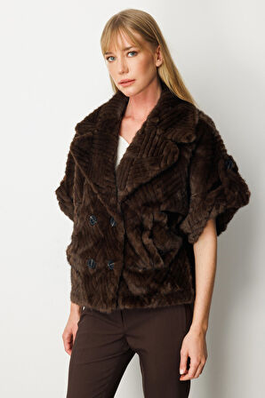 Ekol Kadın Yarasa Kol Peluş Mont 6901 Kahverengi