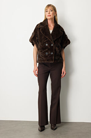 Ekol Kadın Yarasa Kol Peluş Mont 6901 Kahverengi