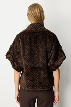 Ekol Kadın Yarasa Kol Peluş Mont 6901 Kahverengi