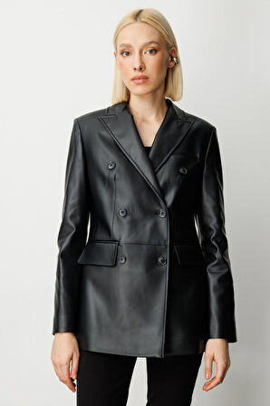 Ekol Kadın Kapak Cepli Deri Ceket 5081 Siyah