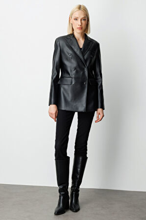 Ekol Kadın Kapak Cepli Deri Ceket 5081 Siyah