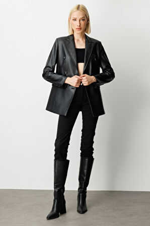 Ekol Kadın Kapak Cepli Deri Ceket 5081 Siyah