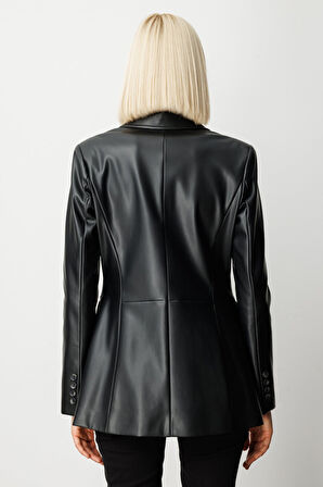 Ekol Kadın Kapak Cepli Deri Ceket 5081 Siyah