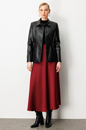 Ekol Kadın Torba Cepli Deri Ceket 5083 Siyah