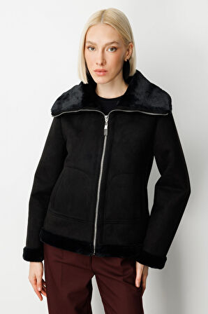 Ekol Kadın İçi Peluşlu Güderi Mont 8005 Siyah