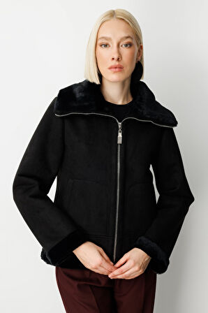 Ekol Kadın İçi Peluşlu Güderi Mont 8005 Siyah