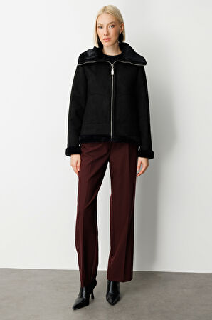 Ekol Kadın İçi Peluşlu Güderi Mont 8005 Siyah