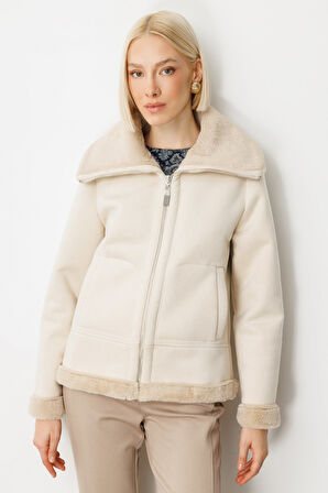 Ekol Kadın İçi Peluşlu Güderi Mont 8005 Kum