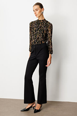 Ekol Kadın İspanyol Paça Cepsiz Pantolon 1081 Siyah