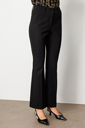 Ekol Kadın İspanyol Paça Cepsiz Pantolon 1081 Siyah