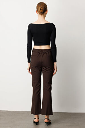 Ekol Kadın Boncuk Detaylı İspanyol Paça Pantolon 1083 Kahverengi