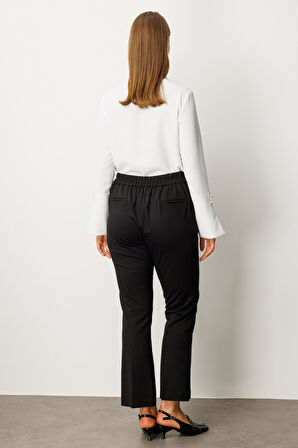 Ekol Kadın Büyük Beden Beli Lastikli Boncuk Detaylı Pantolon 1085 Siyah