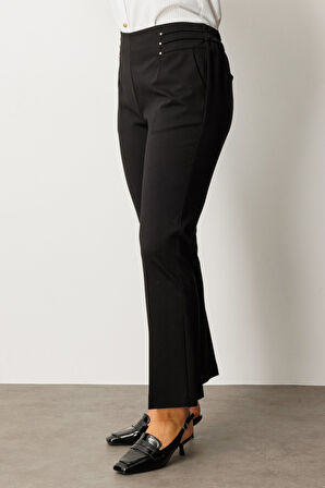 Ekol Kadın Büyük Beden Beli Lastikli Boncuk Detaylı Pantolon 1085 Siyah