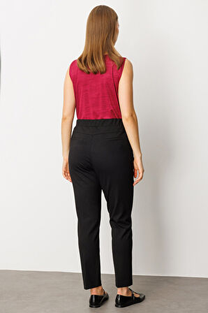 Ekol Kadın Büyük Beden Dantel Süslemeli Dar Paça Pantolon 1087 Siyah