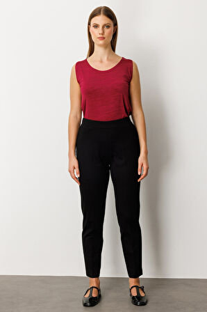 Ekol Kadın Büyük Beden Dantel Süslemeli Dar Paça Pantolon 1087 Siyah