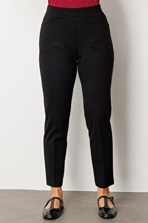 Ekol Kadın Büyük Beden Dantel Süslemeli Dar Paça Pantolon 1087 Siyah