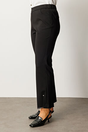 Ekol Kadın Büyük Beden Paçası Taşlı Dantelli Pantolon 1091 Siyah