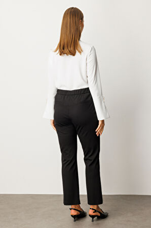 Ekol Kadın Büyük Beden Paçası Taşlı Dantelli Pantolon 1091 Siyah