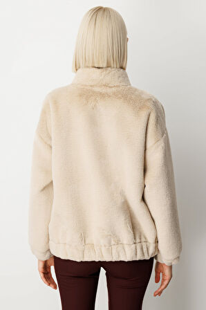 Ekol Kadın Peluşlu Kapak Cepli Mont 8007 Kum