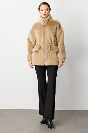 Ekol Kadın Dik Yaka Peluş Mont 6103 Vizon