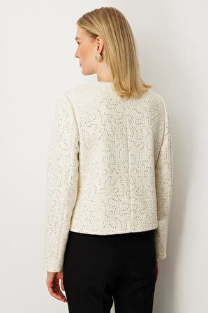 Ekol Kadın Pullu Şanel Ceket 5041 Ekru