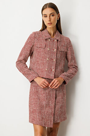 Ekol Kadın Düğmeli Tüvit Ceket 5045 Kırmızı