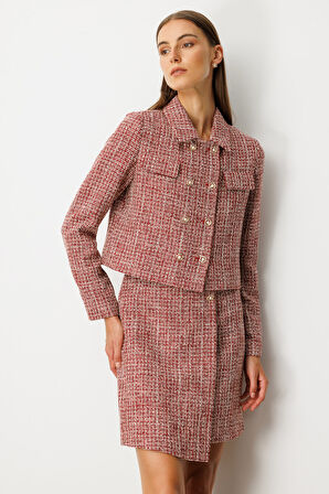 Ekol Kadın Düğmeli Tüvit Ceket 5045 Kırmızı