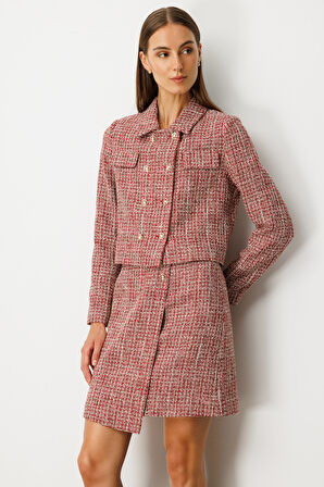 Ekol Kadın Düğmeli Tüvit Ceket 5045 Kırmızı