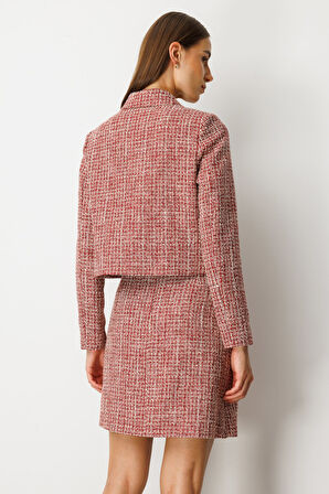 Ekol Kadın Düğmeli Tüvit Ceket 5045 Kırmızı