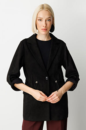 Ekol Kadın Kapak Cepli Güderi Ceket 5063 Siyah